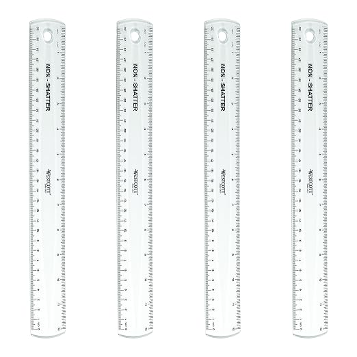 Westcott 12-Inch Flexible Shatterproof Rulers, Flexible Design with Easy-to-Read Markings, for Home, Office, Classroom, Back to School, School Supplies, 4 Pack