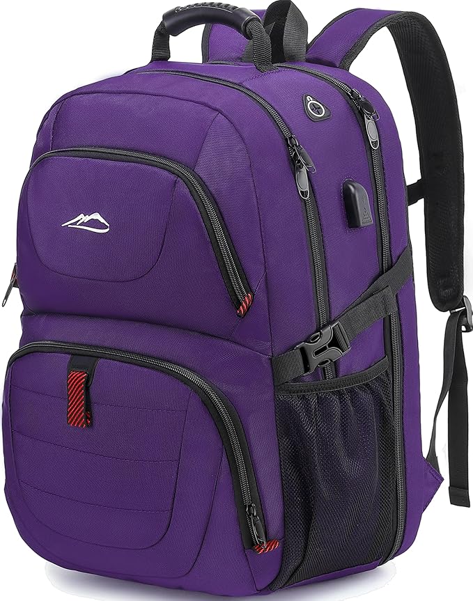 ProEtrade Travel Backpack, Extra Large Laptop Backpack Business Anti Theft TSA Approved College Work Computer Bag Fits 18.4 Inch Laptop with USB Charging Port for Women Men(Purple,L)