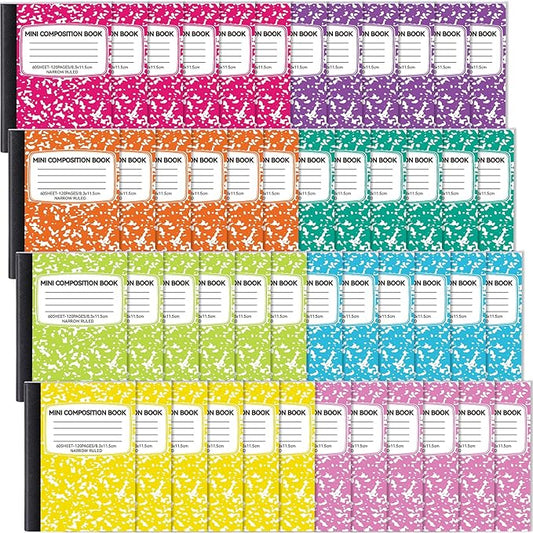48 Pack 4.5" x 3.25" Mini Composition Notebooks Bulk 8 Colors Cute Composition Books 60 Sheets Narrow Ruled Small Pocket Notebook Pocket Sized Marble Journal for Students College Office