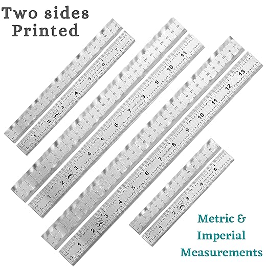 Mr. Pen- Machinist Ruler, 4 Pack, (6, 8, 12, 14 Inch), Stainless Steel Metric & Imperial, Precision Measuring Tool, 1/64", 1/32", 0.5 mm Graduation for Engineering, Carpentry, Drafting, Office, School