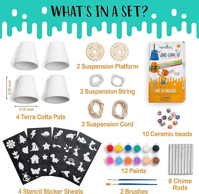 Make Your Own Wind Chime Craft Kit, 2-Pack – Large Bells, Stencils & Beads | DIY Arts and Crafts for Kids Ages 6–12 | Creative Gift for Boys and Girls