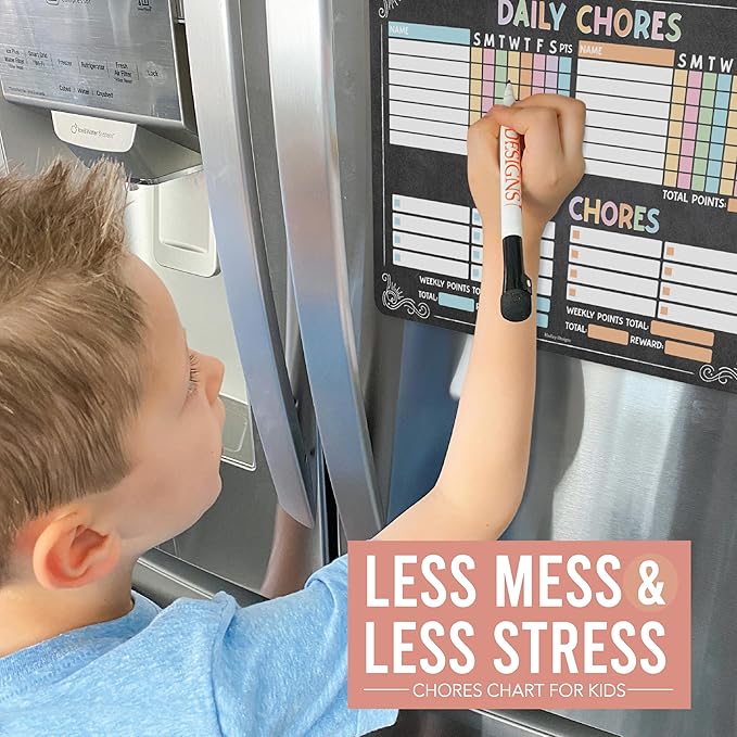 Hadley Designs Magnetic Chore Chart for Kids Multiple - Chores Board for Refrigerator, Dry Erase Task Chart for 2 Kids Daily Behavior, Family Weekly Planner for Teen and Adults, Chalkboard Chore Board