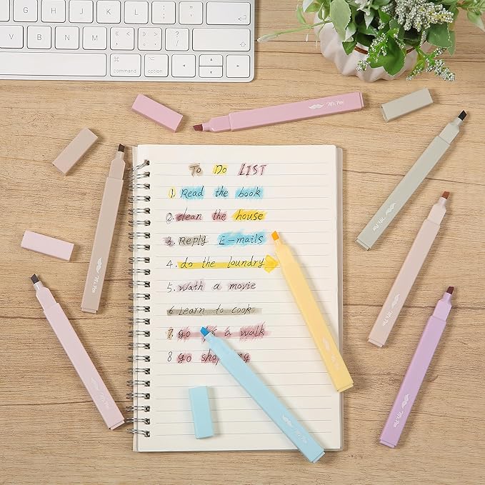 Mr. Pen- Aesthetic Highlighters No Bleed, 8 Pack, Neutral Colors, Chisel Tip, Cute Highlighters Assorted Colors for Journaling, Highlighting, Underlining, Fast Dry, Back to School Supplies