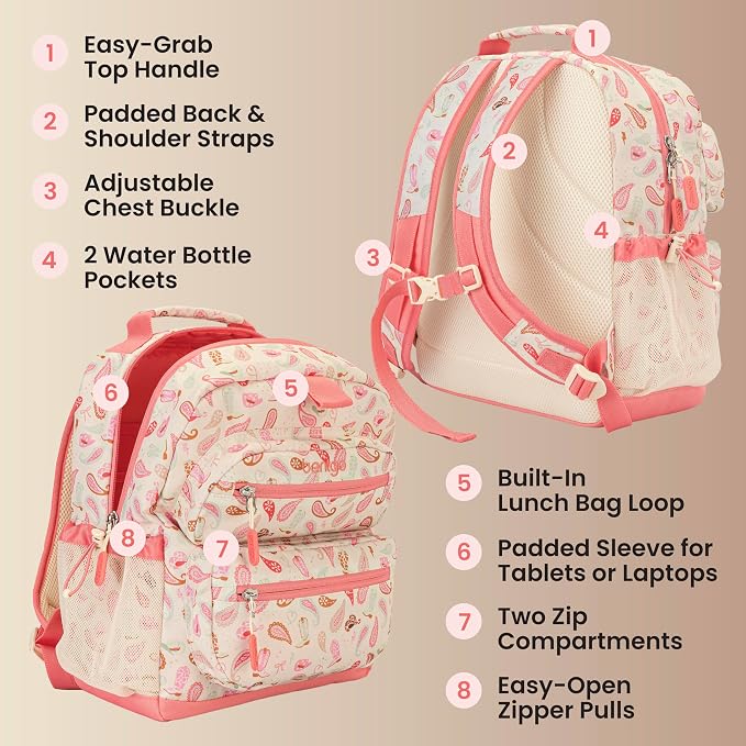 Bentgo Kids Print Backpack - Lightweight 14” Backpack for School, Travel & Daycare, Ideal for Ages 4+, Durable & Water-Resistant, Roomy Interior, & Loop for Lunch Bag (NEW Cowgirl Dreams)