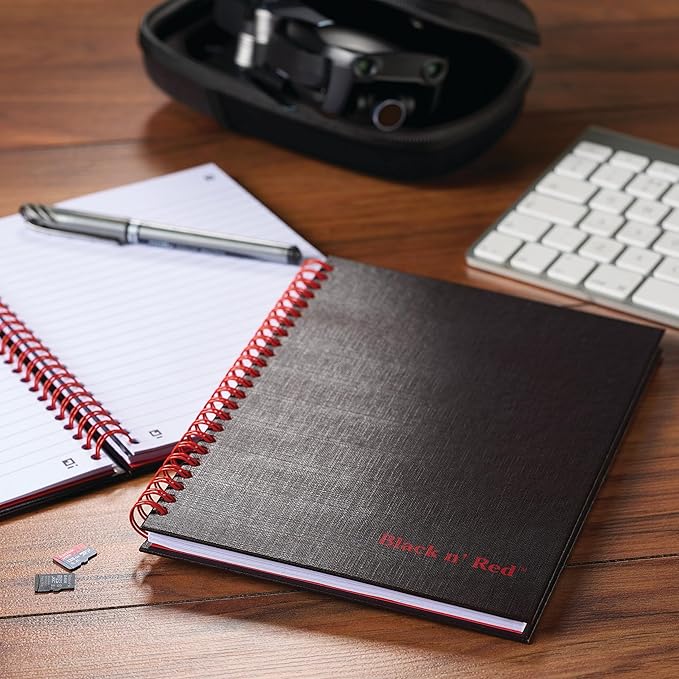 Black n' Red Notebook, Business Journal, 9-7/8" x 6-7/8", 70 Sheets, Ruled, Optik Paper, Scribzee App, Hardcover, Wirebound, Black (400110532)
