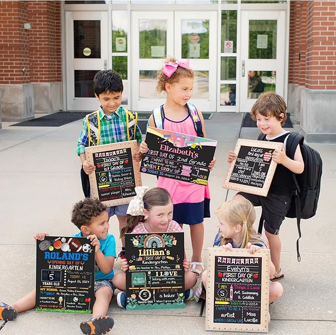 Bloom Owl First Day of School Chalkboard Sign - 11.5"x15" Reusable Back to School Photo Prop with Wooden Ruler Frame for Preschool, Kindergarten, and Beyond