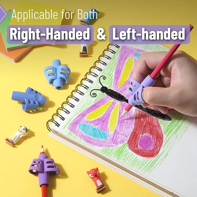 Mr. Pen- Pencil Grips for Kids Handwriting, 4 Pack with 4 Clips, Colorful, Flexible Silicon Pencil Holder for Kids, Right & Left-Handed