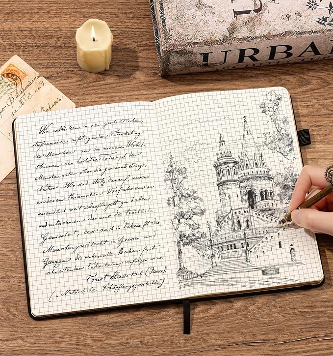 ALKALO Graph Journal Notebook, A5 200 Pages Leather Journals For Writing Women & Men Travel,Business,Work & School, Hardcover Journaling Notebooks Daily Diary, 5.7'' X 8.3''-Black