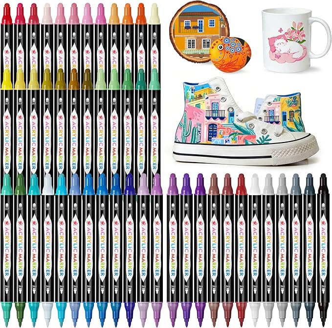 TBC The Best Crafts 48 Colors Dual Tip Acrylic Pens, Dudu Head Acrylic Paint Markers,Suitable for Paper, Pottery, Stones, Backpacks, Glass (48 Colors Dudu Head)