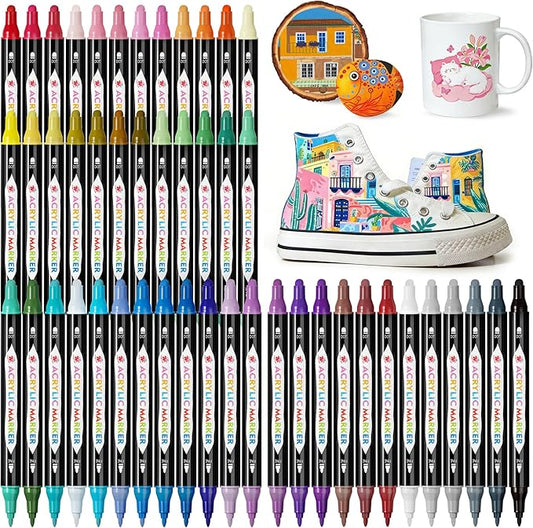TBC The Best Crafts 48 Colors Dual Tip Acrylic Pens, Dudu Head Acrylic Paint Markers,Suitable for Paper, Pottery, Stones, Backpacks, Glass (48 Colors Dudu Head)