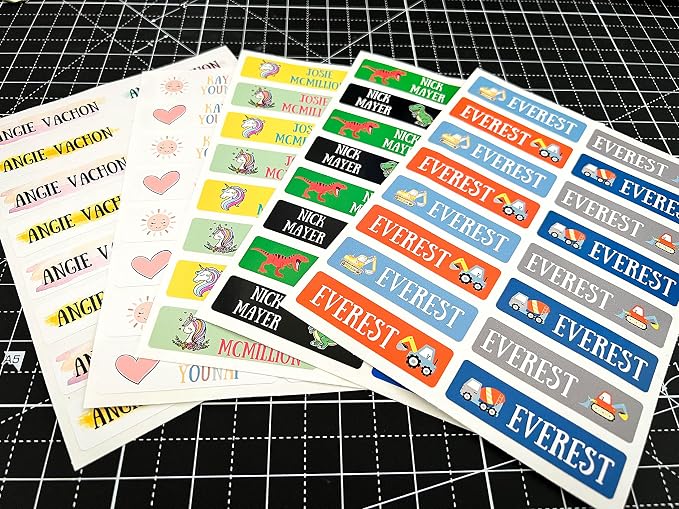 128 Custom Waterproof Dishwasher Safe Kid Name Labels for Daycare, School Supply, Baby Bottles, Lunch Boxes and Cups, Travel. Cute Personalized Design Name Stickers (Pattern 11)