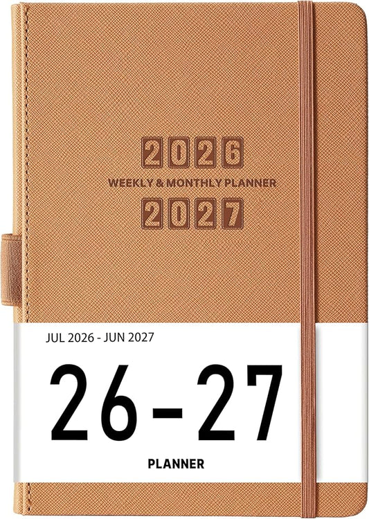 2026-2027 Planner - Academic Planner 2026-2027 Weekly & Monthly, July 2026 - June 2027, 5.75" x 8.25", Saffiano Leather with Thick Paper, Back Pocket with Notes Pages - Brown