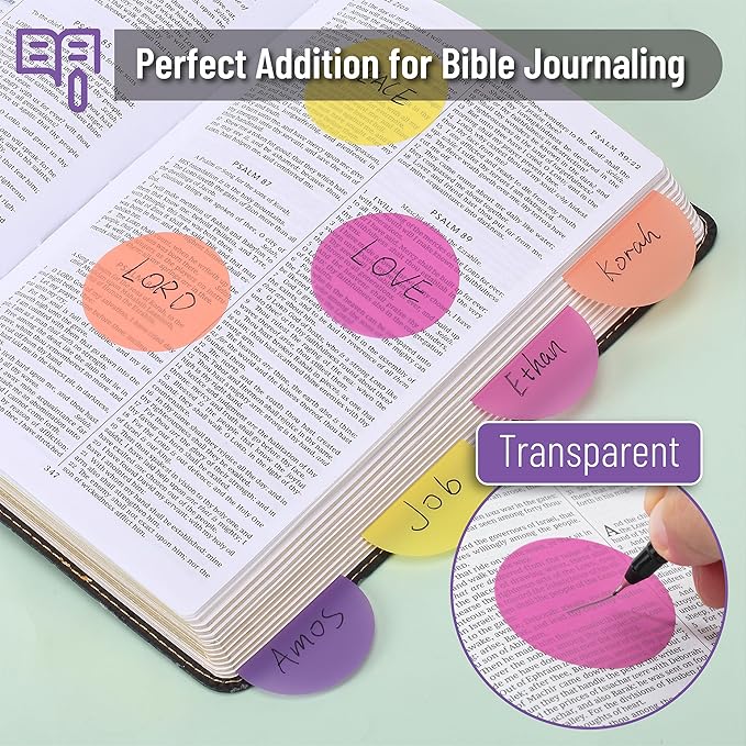 Mr. Pen- Round Transparent Sticky Notes, 1.8”, 8 Pads with Black Fineliner, 400 Sheets, Smooth Writing, Water-Resistant, Clean Removal, Easy-Peel Sticky Notes for Bible Journaling & Planning, Sunset