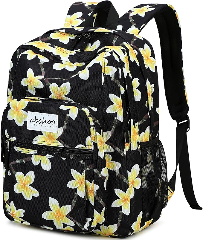 abshoo Classical Basic Floral Womens School Backpack For College Teen Girls Water Resistant Bookbag (Floral Black D)