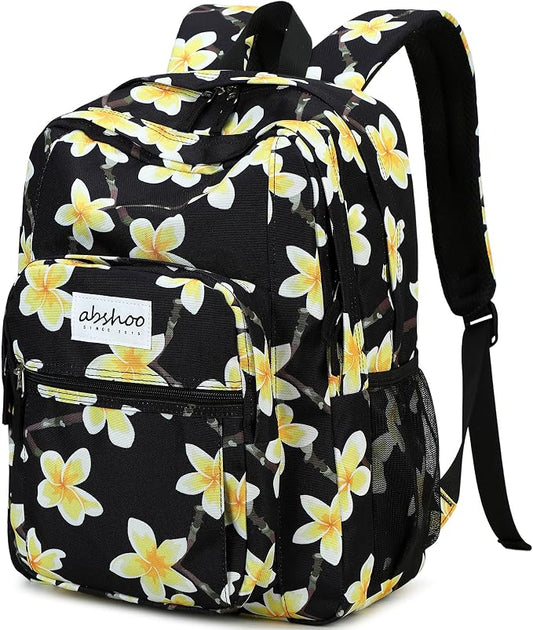 abshoo Classical Basic Floral Womens School Backpack For College Teen Girls Water Resistant Bookbag (Floral Black D)