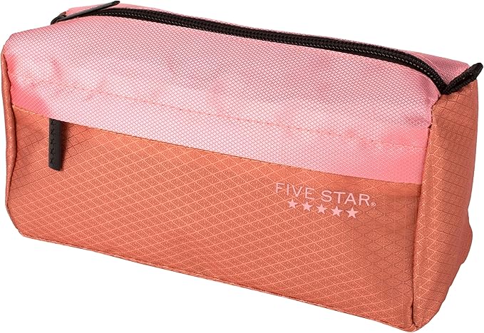 Five Star Pencil Pouch, Pen Case, 9-Pocket Zipper Pouch, Storage Organizer for School Supplies Earbuds Chargers Cables Makeup, Pink/Terracotta (500213F-ECM) (Pack of 12)