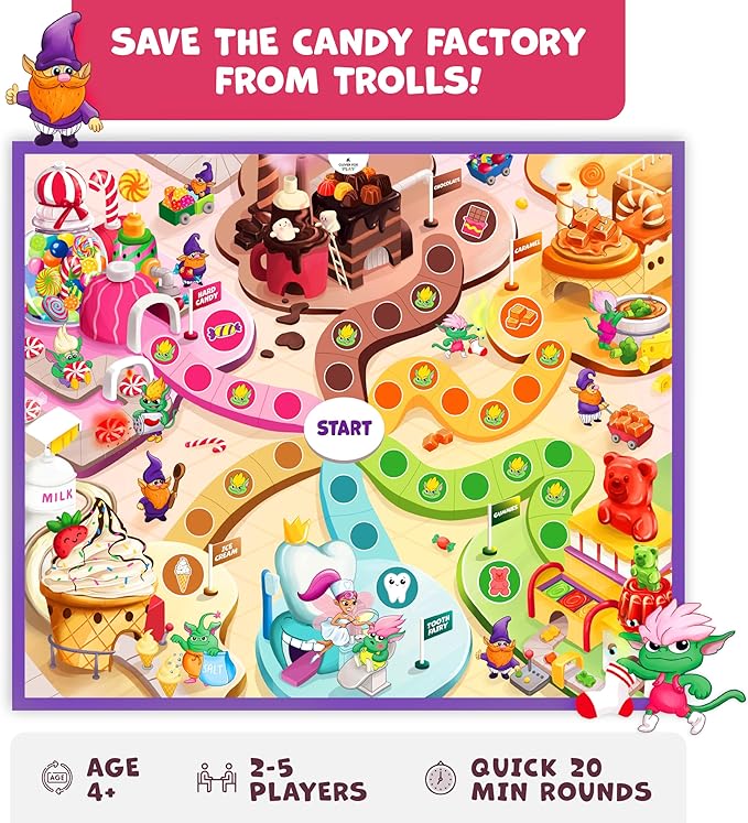 Candy Factory Family Board Game for Kids Ages 4-8 – Game Night & Classroom Learning Game – Sweet Adventure in The Magic Land of Candy – Beginner-Friendly, No Reading Required
