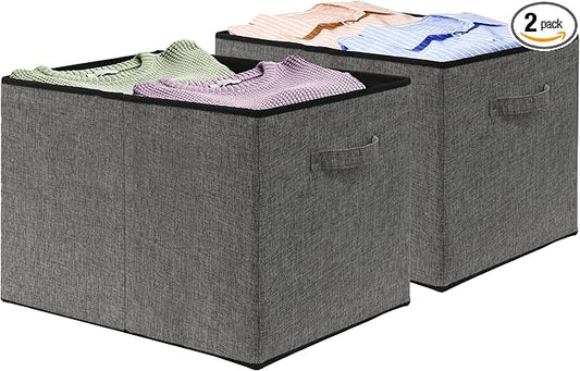 Simple Houseware 15 x 13 Inch Collapsible Fabric Storage Bin with Handles, 2 Pack, Dark Gray