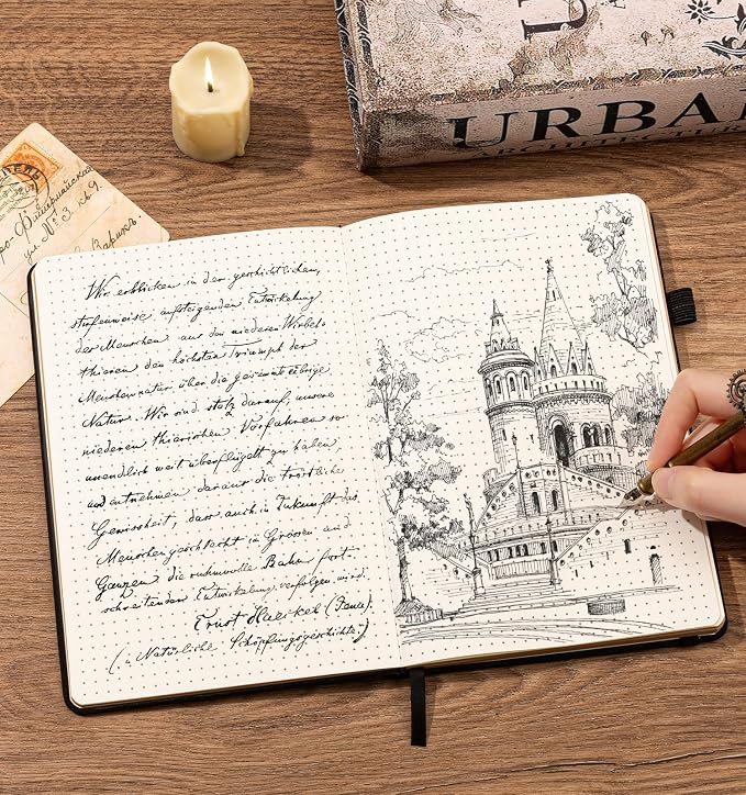 Dotted Journal Notebook, A5 200 Pages Leather Journals For Writing Women & Men Travel,Business,Work & School, College Ruled Notebooks Hardcover Journaling Notebooks Daily Diary, 5.7'' X 8.3''-Black