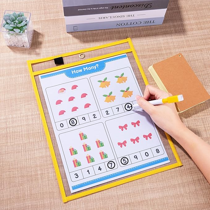 Ndsox 5 Packs Oversized Dry Erase Pockets Reusable Plastic Sleeves, 5 Colors Shop Ticket Holders & Sheet Protectors Document Sleeves for Teachers, Classroom Organization, School Supplies Must Have