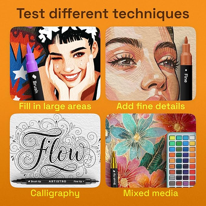 ARTISTRO 72 Acrylic Paint Markers - Paint Pens for Drawing, Brush + Fine Tips - For Fabric, Rock, Glass, Wood, DIY - Art & Craft Supplies for Adults, Teens, Kids - Teacher Appreciation Gift
