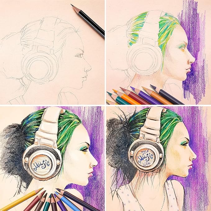 PANDAFLY Professional Colored Charcoal Pencils Drawing Set, Skin Tone Colored Pencil, Pastel Chalk Pencils for Sketching, Shading, Coloring, Layering & Blending, 12 Colors
