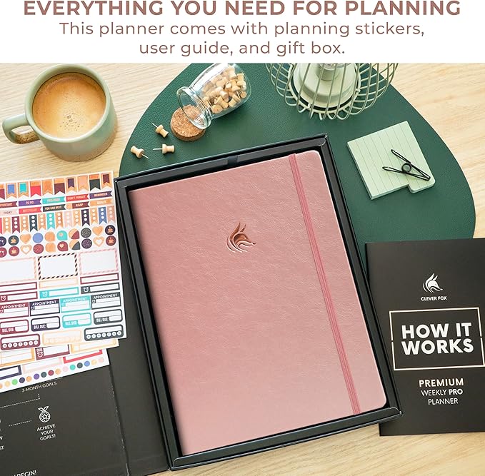 Clever Fox Planner PRO Premium Jan 2026-Jan 2027 – Luxurious Weekly, Monthly & Budget Agenda Organizer for Productivity & Reaching Goals, A4 Hardcover + Keepsake Box – Rose Gold