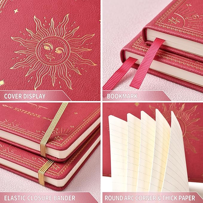 Artfan Ruled Notebook/Journal – Premium Thick Paper Faux Leather Classic Writing Notebook with Pocket + Page Dividers Gifts, Banded, Large, 144 Pages, Hard Cover, Lined (5.8 x 8.4) - Red