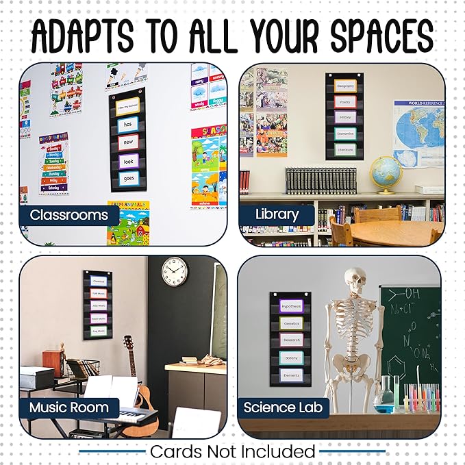 Essex Wares - 9" Wide x 22" Tall Pocket Chart, Black - Sturdy Pocket Chart for Classroom for Sentence Strips - Easy to Use & Hang, Reusable Black Pocket Chart