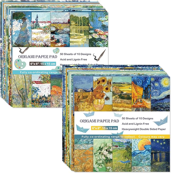 Origami Paper Kit Double Sided 100 Sheets 20 Colors 6 Inch Japanese Chiyo Square Easy Fold Arts Crafts DIY Handwork Origami Papers Van gogh Monet