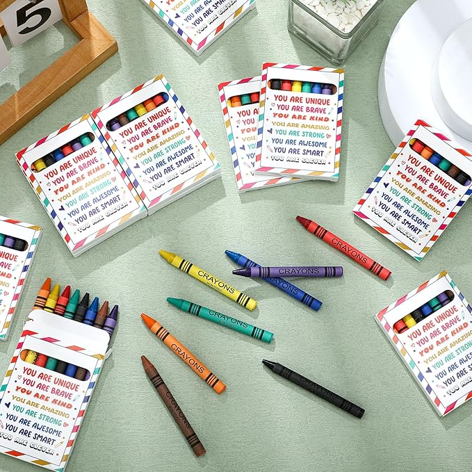 MotiMind 24 Pack End of the School Year Student Gifts 8 Different Color Crayons Bulk Preschool Kindergarten Graduation Gift Assorted Colored Crayons Toddlers Kids Classroom Party Supplies