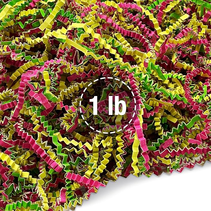 FRILLZ Crinkle Cut Paper Shred Filler for Baskets, Gifts, Packing and Protecting your Birthday, Weddings, Anniversary, Easter, and other gifts (1 pound, Spring)
