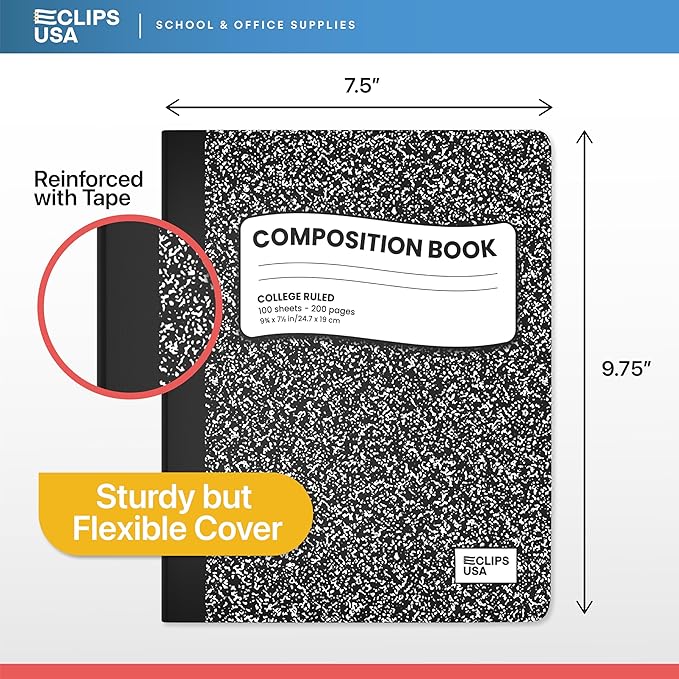 Composition Notebook College Ruled Composition Notebooks Black Bulk Marble College Ruled Notebook Hard Cover 100 sheets, 200 Pages 9.75” x 7.25” (48 Pack)