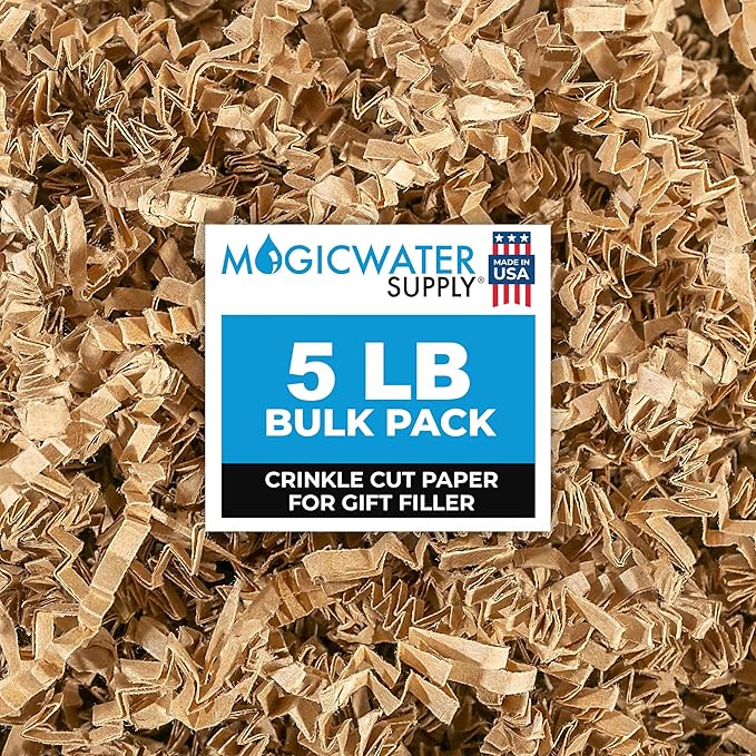 MagicWater Crinkle Cut Paper for Gift Baskets - 5LB Kraft - Perfect for Shredded Paper Filler, Basket Filler, Gift Boxes, Bridesmaid Gifts, Christmas Stuffers & More – Ideal for All Occasions
