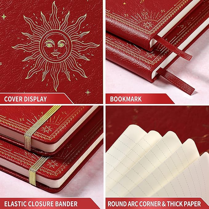 Artfan Ruled Notebook/Journal – Premium Thick Paper Faux Leather Classic Writing Notebook with Pocket + Page Dividers Gifts, Banded, Large, 144 Pages, Hard Cover, Lined (5.8 x 8.4) - Red
