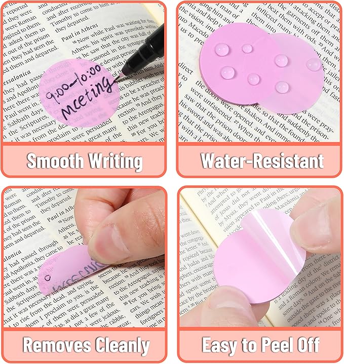Mr. Pen- Round Transparent Sticky Notes, 1.1” Diameter, 28 Pads, 1120 Sheets, Colorful, Water-Resistant See-Through Sticky Notes Bulk & Fineliner, Smooth Writing, Note Tabs for Bible Journaling