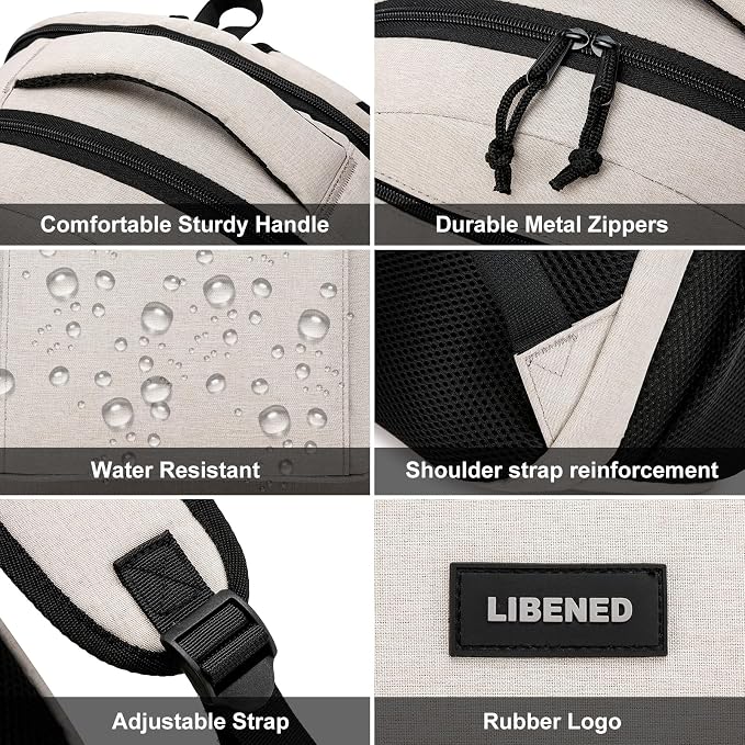 School Backpacks for Teens Boys and Girls, Laptop Teens backpack with USB Charging Port, 15.6 Inch Water Resistant Mochila for Work, College, Beige