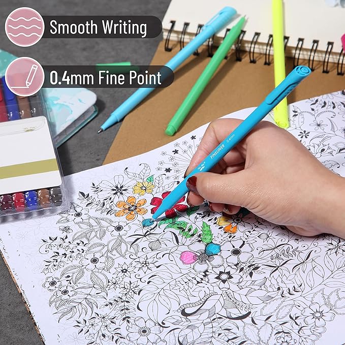 Mr. Pen- Colored Fineliner Pens, 24 Pack, 0.4mm, Ergonomic Triangular Barrels, Smooth Writing Pens for Journaling, Note-Taking, Coloring, Sketching, Planning & Art Projects