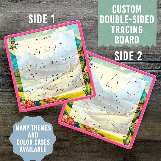 Kid's Name Tracing Board | Dry Erase Letter Tracing | Reusable Writing Practice Board | Personalized | Dinosaur Friends Theme