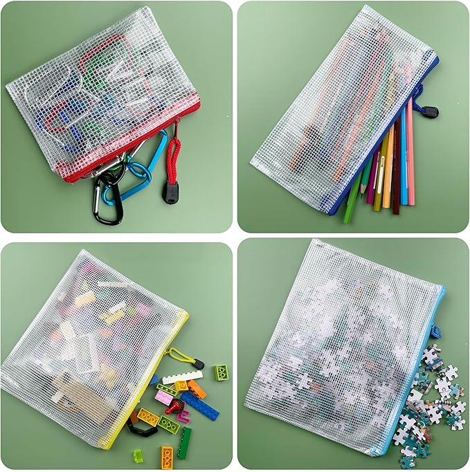 Oaimyy-16PCS-Mesh Zipper Pouch, Plastic Zip File Folders Puzzle Bags for Organizing,Office Supplies,Travel,Home Storage-Black (Black, 5"x 7")