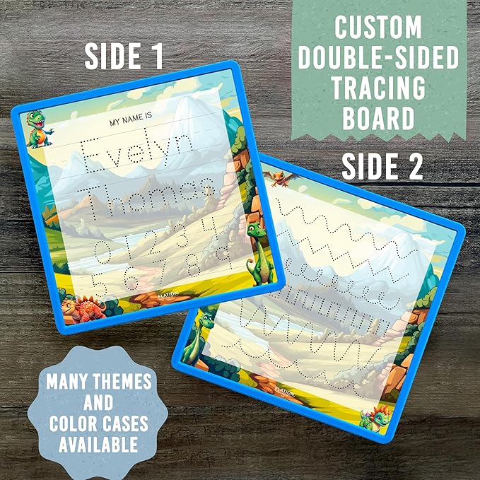 Kid's Name Tracing Board | Dry Erase Letter Tracing | Reusable Writing Practice Board | Personalized | Dinosaur Friends Theme