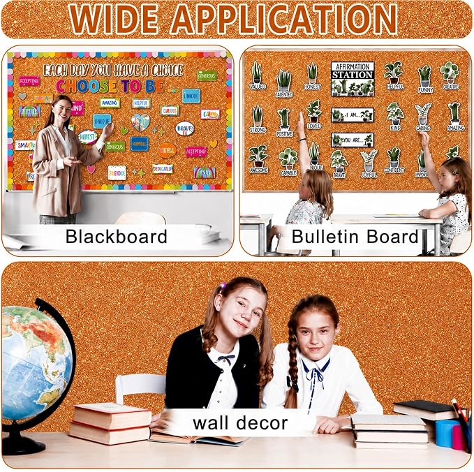 Glitter Orange Bulletin Board Roll Non-Woven Fabric Poster 15.7" x12ft