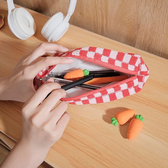 Pencil Case Pen Case Office College School Storage Bag Pouch Holder Box Organizer Makeup Pouch Cosmetic Bag Aesthetic Cute Pencil Case for Girls Boys Kids (Rose red)