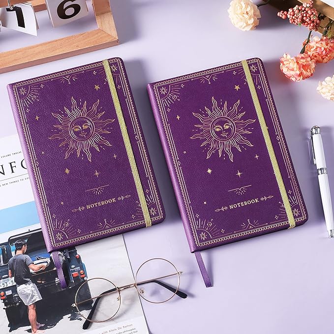 Artfan Ruled Notebook/Journal – Premium Thick Paper Faux Leather Classic Writing Notebook with Pocket + Page Dividers Gifts, Banded, Large, 144 Pages, Hard Cover, Lined (5.8''x 8.4'') - Purple