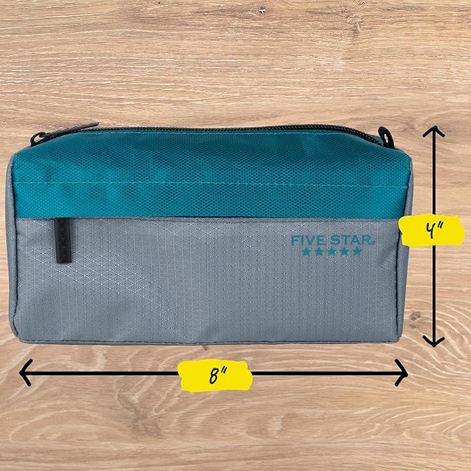 Five Star Pencil Pouch 9-Pocket Zipper Storage Organizer Case for Office Supplies Earbuds Chargers Cables Makeup, Grey/Teal (505600D)