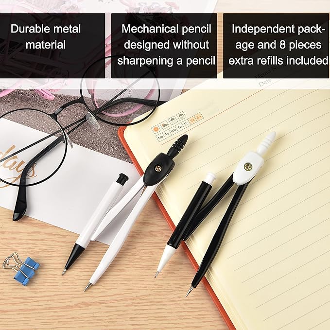 50 Packs Basic Geometry Compass In Bulk,Mechanical Pencil Desiged with Etra Lead,Student Drawing Tools Compass Math Compass Set (black and white)