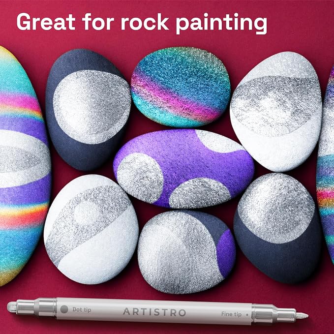 ARTISTRO 36 Silver Dual-Tip Acrylic Paint Markers – Paint Pens Set with Dot & Fine Tips for Fabric, Rock, Glass, Wood, Coloring Books – Arts & Crafts Gift – Classroom Must Haves & School Supplies