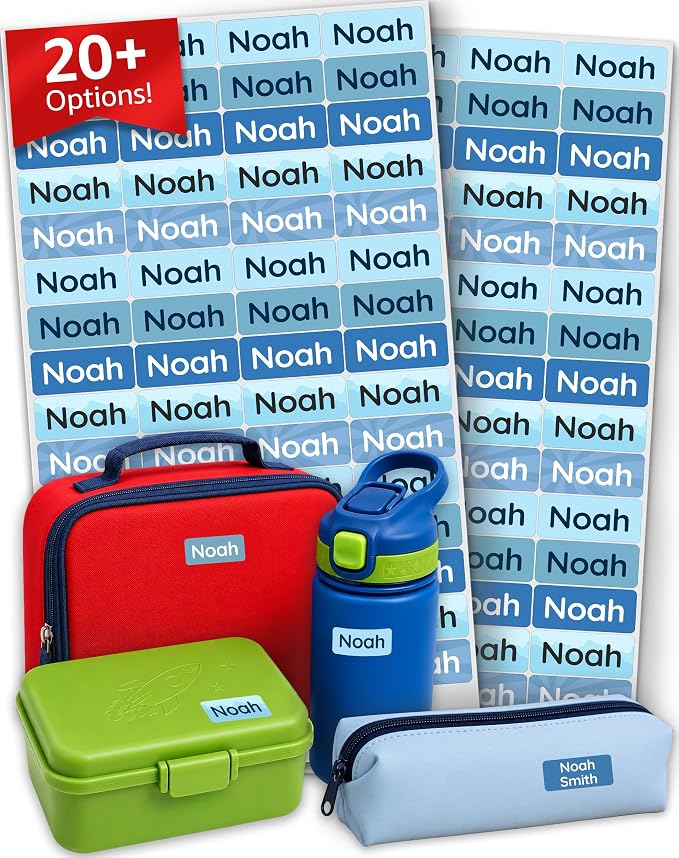 Personalized Universal Name Labels for Kids & Adults - Blue [140pcs] - Waterproof Name Stickers for School, Daycare & Clothes - Item & Supplies Name Stickers - Custom Stick On Labels