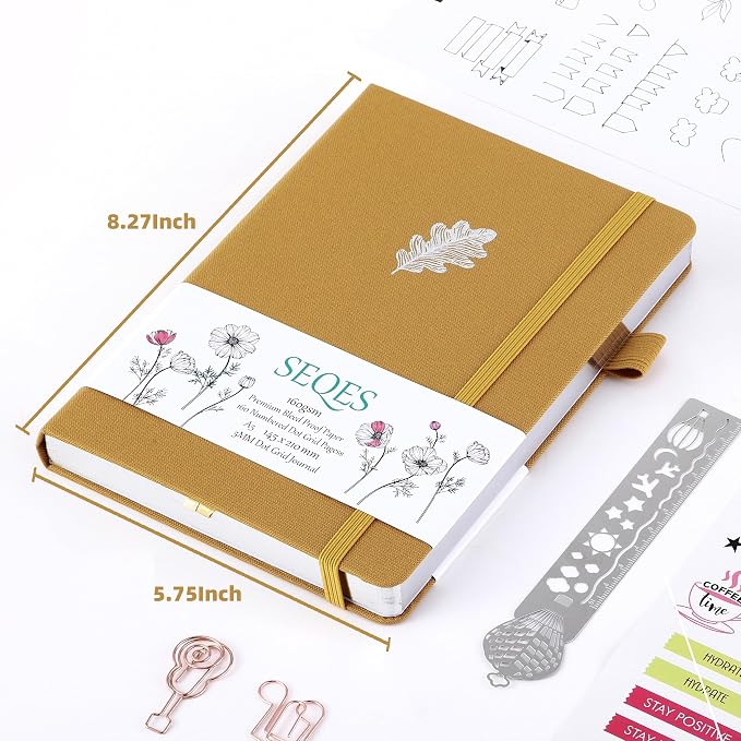 A5 Bullet Dotted Journal Notebook | 160gsm Thick Bleedproof Paper, Lay Flat Binding, 160 Numbered Pages | Hard Cover Dot Grid Notebook/Bullet Journals for Creatives & Professionals(Oak leaves A)
