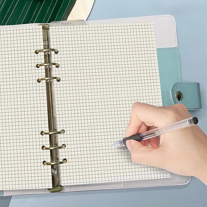 Grid Square Spiral Notebook Refill,A5 Planner Inserts 6 Ring Binder Refill, for Filofax, 90 pages double sided printed, Harphia(A5 5.59 x 8.27'',Gridsquare)